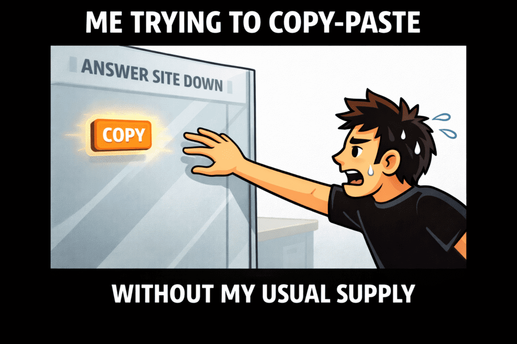 When Stack Overflow is Down: A Developer's Survival Guide (Meme Edition) When Stack Overflow is Down: A Developer's Survival Guide (Meme Edition)