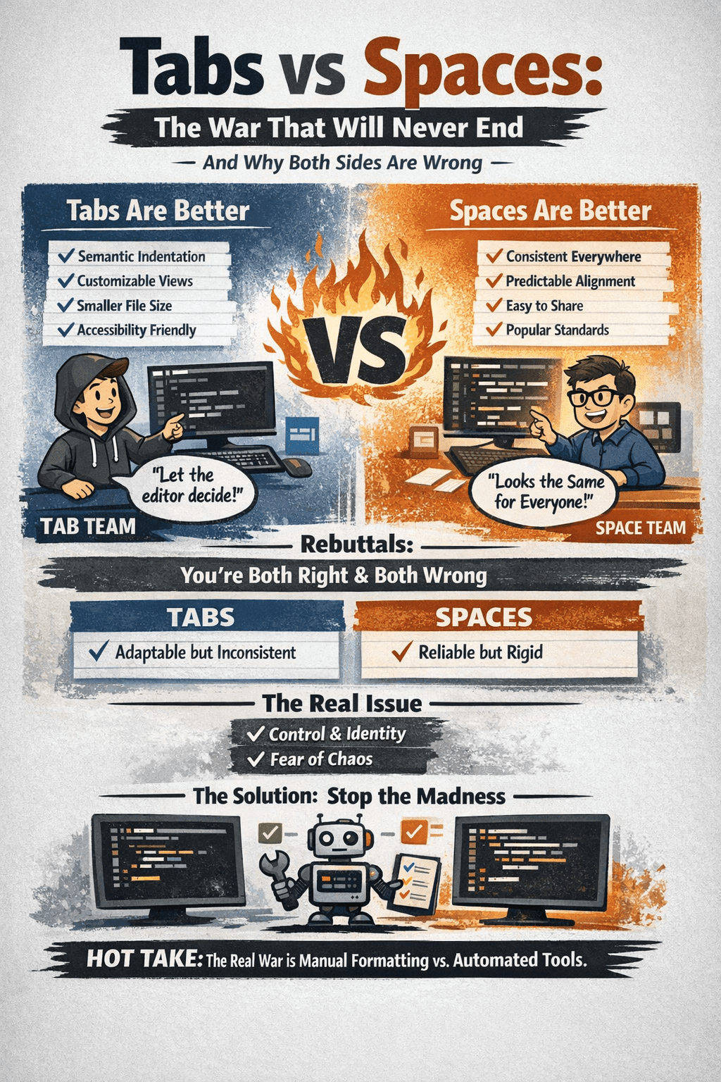Tabs vs Spaces: The War That Will Never End (And Why Both Sides Are Wrong)